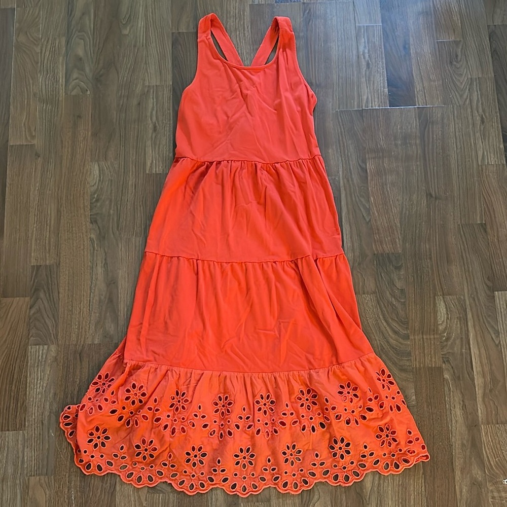 J.Crew Tiered knit maxi dress with eyelet trim - red/orange - XL